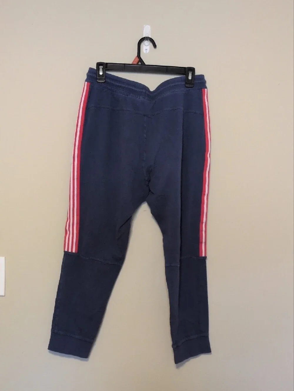 Adidas Athleisure Wear Navy Sweatpants with Red & White Stripes On The Side